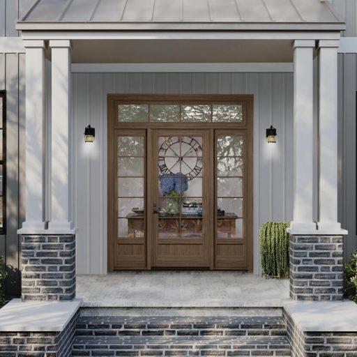 FL1001 entry system in quarter sawn white oak with Grey Mist finish