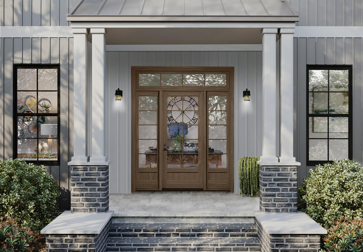 FL1001 entry system in quarter sawn white oak with Grey Mist finish